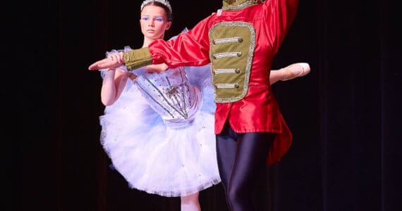 Natalia Sherwood and Lance Seneff rehearse for the 36th annual Nutcracker ballet on the Marine Theatre Stage at Homer High School in Homer, Alaska. Photo courtesy of Chris Kincaid