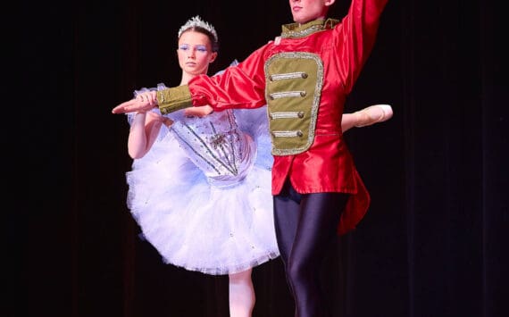 Natalia Sherwood and Lance Seneff rehearse for the 36th annual Nutcracker ballet on the Marine Theatre Stage at Homer High School in Homer, Alaska. Photo courtesy of Chris Kincaid