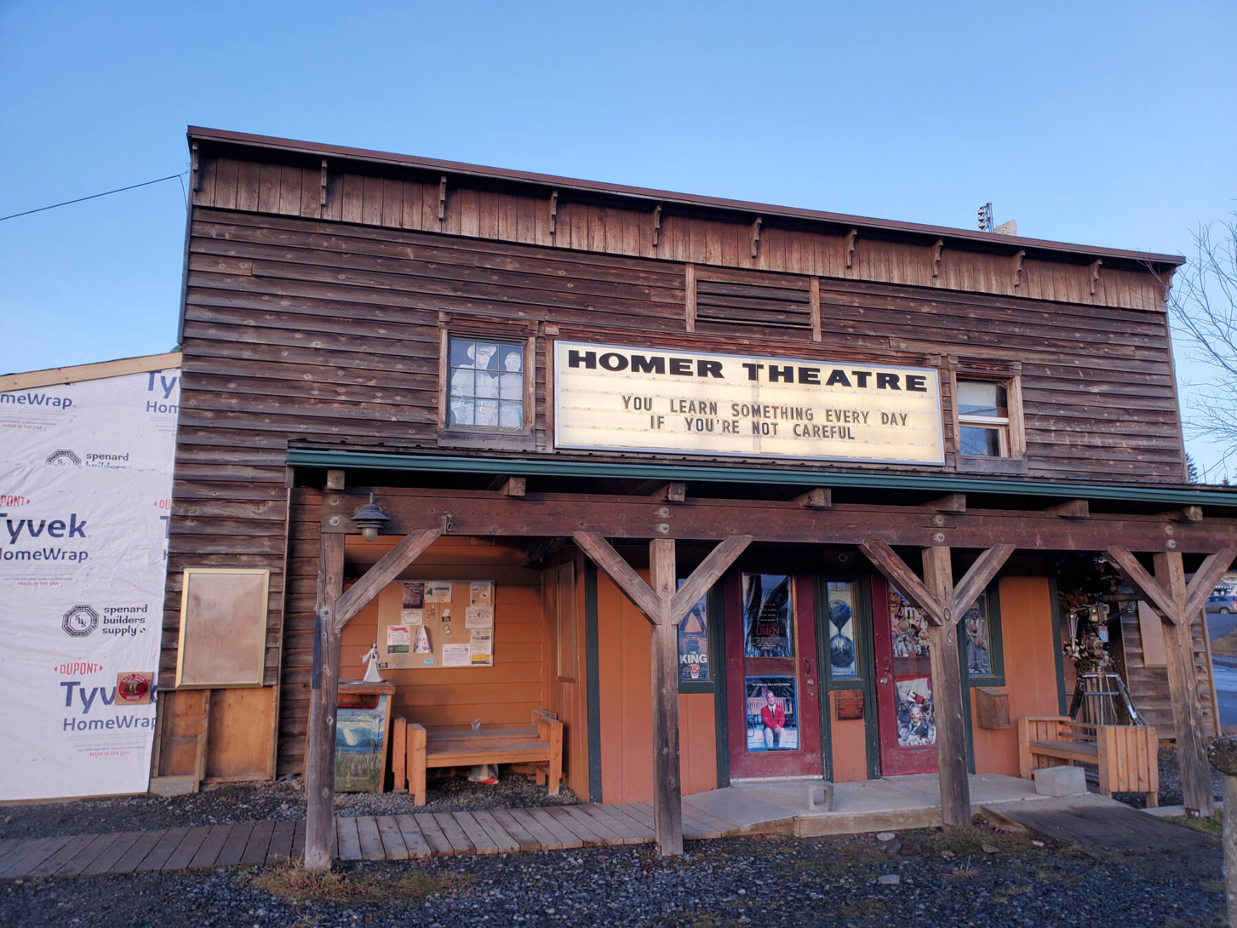 Homer’s movie theater, recently renamed The Porcupine, is photographed during the remodel on Thursday, Dec. 5, 2024, in Homer, Alaska. (Delcenia Cosman/Homer News)