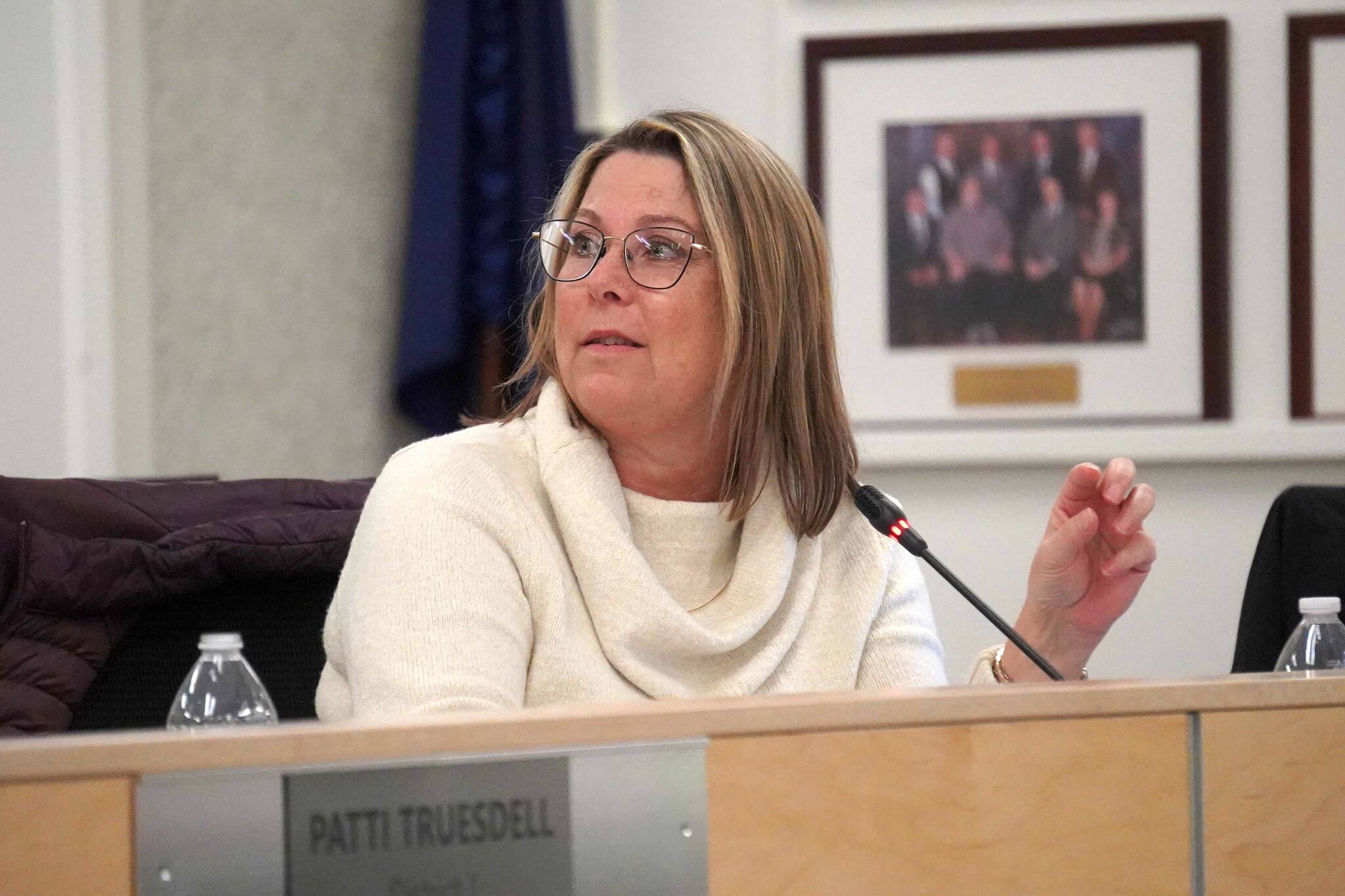 Kelley Cizek speaks during a meeting of the Kenai Peninsula Borough School District’s Board of Education in Soldotna, Alaska, on Monday, Dec. 2, 2024. (Jake Dye/Peninsula Clarion)