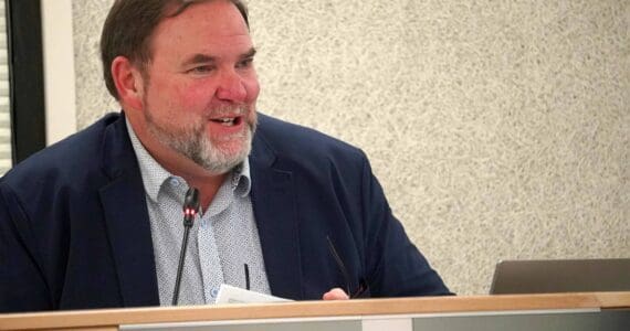 Superintendent Clayton Holland speaks during a meeting of the Kenai Peninsula Borough School District’s Board of Education in Soldotna, Alaska, on Monday, Dec. 2, 2024. (Jake Dye/Peninsula Clarion)