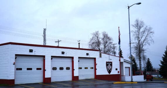 Seward Fire Department stands under cloudy skies in Seward, Alaska, on Thursday, Nov. 7, 2024. (Jake Dye/Peninsula Clarion)