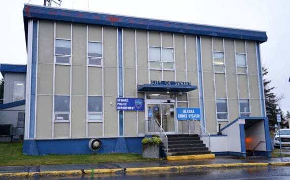 Seward City Hall is seen under cloudy skies in Seward, Alaska, on Thursday, Nov. 7, 2024. (Jake Dye/Peninsula Clarion)