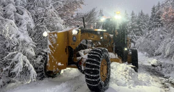 City of Homer Public Works employee Andrew Williamson plows city roads during the snow storm that occurred on Friday, Dec. 13, 2024, in Homer, Alaska. Photo courtesy of Mike Zelinski