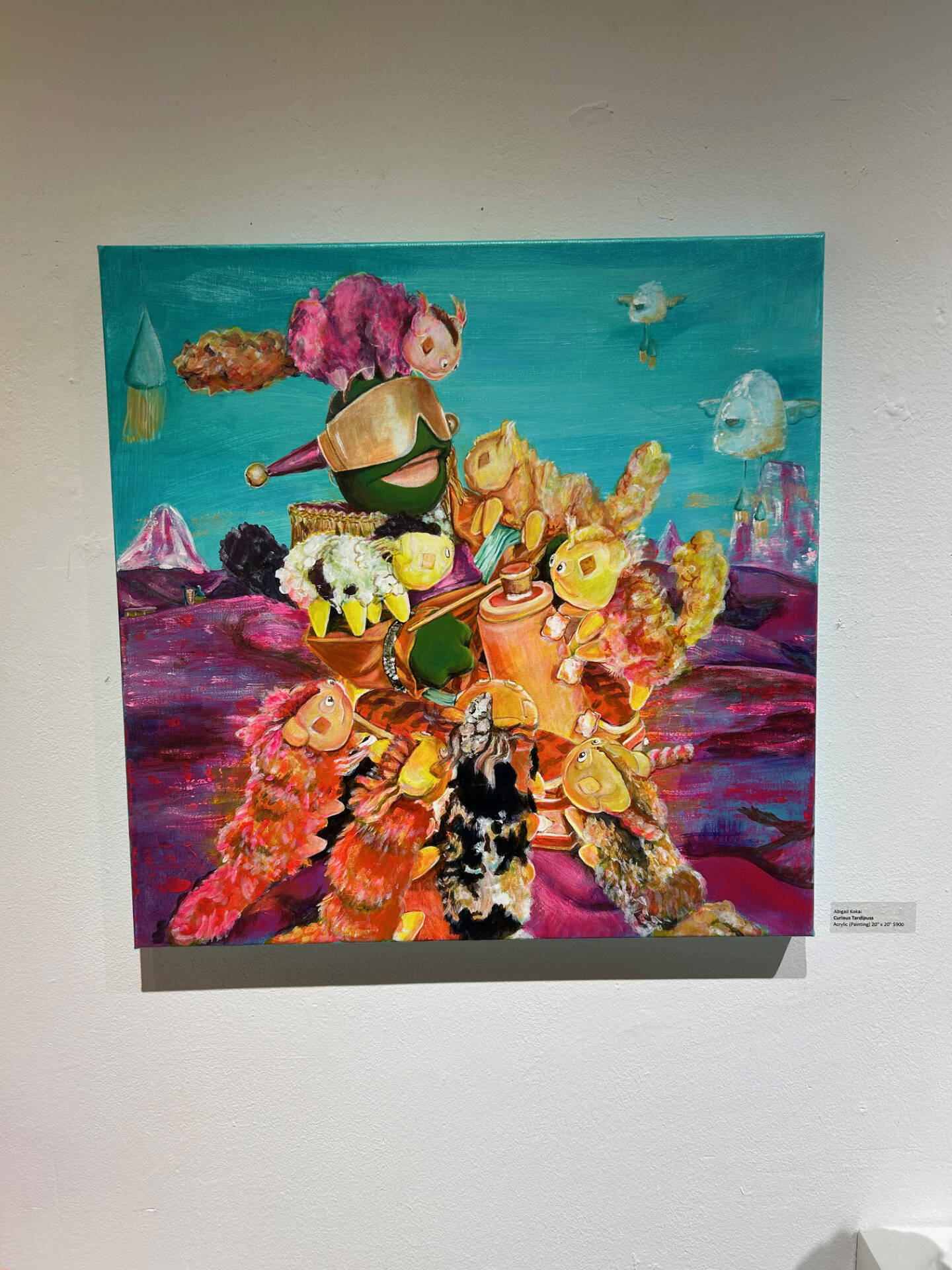 “Curious Tardipuss,” an acrylic painting by Abigail Kokai, is on display through December in her mixed media exhibit of her fictional space character, Aelon Funk, and his extraterrestrial travels at Bunnell Street Arts Center in Homer, Alaska. Photo provided by Abigail Kokai