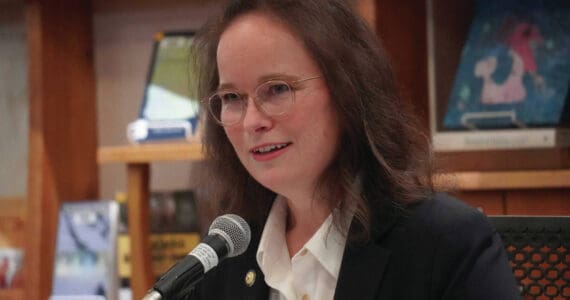 Rep. Sarah Vance, candidate for State House District 6, participates in a candidate forum hosted by the Peninsula Clarion and KBBI 890 AM at the Homer Public Library in Homer, Alaska, on Tuesday, Oct. 29, 2024. (Jake Dye/Peninsula Clarion)