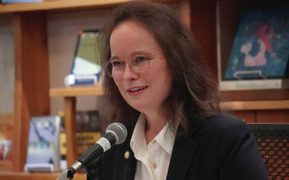 Rep. Sarah Vance, candidate for State House District 6, participates in a candidate forum hosted by the Peninsula Clarion and KBBI 890 AM at the Homer Public Library in Homer, Alaska, on Tuesday, Oct. 29, 2024. (Jake Dye/Peninsula Clarion)