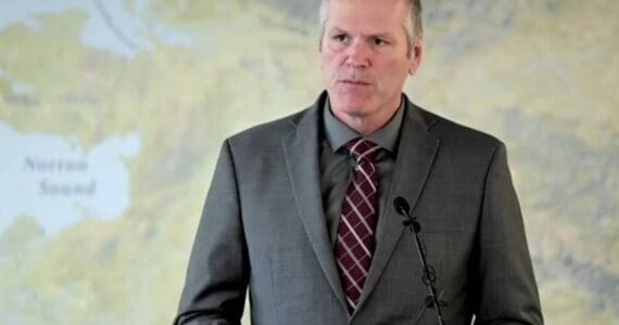 Gov. Mike Dunleavy is seen in a screenshot of a news conference on Monday, Oct. 17, 2022, in Anchorage. (Screenshot)