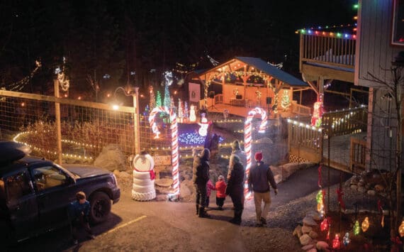 Homer families visit the Bear Creek Winery Garden of Lights, held Dec. 13-14 and Dec. 20-21<ins>, 2024, in Homer, Alaska</ins>. Photo courtesy of Louis Maurer