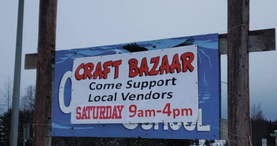 A banner advertises the “Last-Chance” Craft Bazaar, held in the Chapman School gym on Saturday, Dec. 21<ins>, 2024,</ins> in Anchor Point<ins>, Alaska</ins>. (Delcenia Cosman/Homer News)