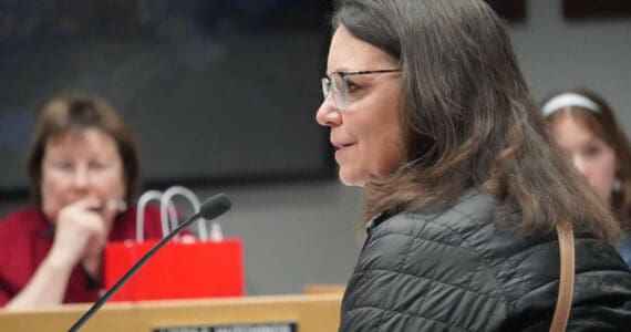 Lisa Gabriel, a member of the Kenai Peninsula Fishermen’s Association Board of Directors, speaks to the Soldotna City Council in Soldotna, Alaska, on Wednesday, Dec. 18, 2024. (Jake Dye/Peninsula Clarion)