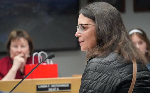 Lisa Gabriel, a member of the Kenai Peninsula Fishermen’s Association Board of Directors, speaks to the Soldotna City Council in Soldotna, Alaska, on Wednesday, Dec. 18, 2024. (Jake Dye/Peninsula Clarion)