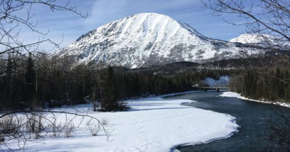 The Sterling Highway crosses the Kenai River near the Russian River Campground on March 15, 2020, near Cooper Landing, Alaska. (Jeff Helminiak/Peninsula Clarion)