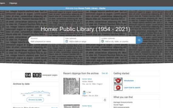 Screenshot image for the new searchable newspapers.com system available at Homer Public Library.  Image provided by Dave Berry.