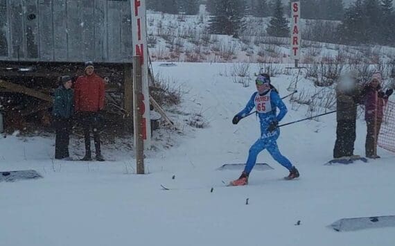 Soldotna’s Ariana Cannava win the girls race at the Homer Skiathlon on Friday, Jan 3, 2025, at Ohlson Mountain just outside of Homer, Alaska. (Photo provided)