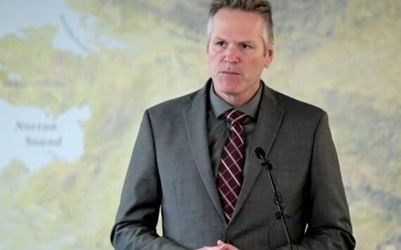 Gov. Mike Dunleavy is seen in a screenshot of a news conference on Monday, Oct. 17, 2022, in Anchorage. (Screenshot)