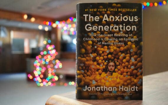 Jake Dye/Peninsula Clarion
A copy of “The Anxious Generation: How the Great Rewiring of Childhood is Causing an Epidemic of Menal Illness” rests on a desk in the Peninsula Clarion newsroom in Kenai, Alaska, on Tuesday, Jan. 7, 2024.