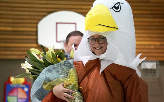 Aubrie Ellis is named National Outstanding Assistant Principal of 2025 by the Alaska Association of Elementary School Principals at Mountain View Elementary School in Kenai, Alaska, on Friday, Jan. 10, 2025. (Jake Dye/Peninsula Clarion)