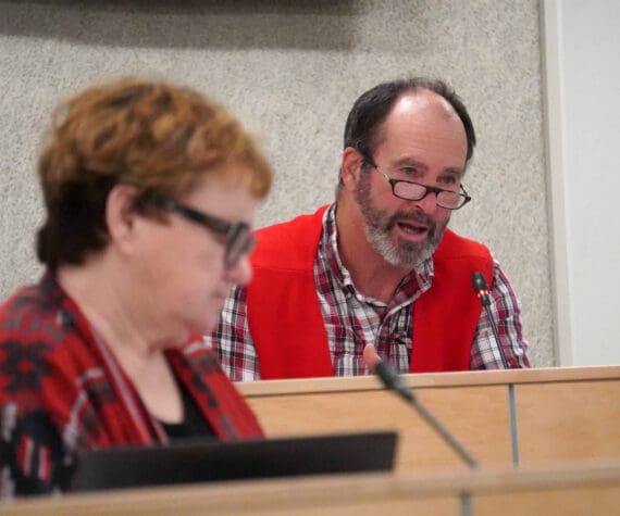 Tim Daugharty speaks during a meeting of the Kenai Peninsula Borough School District Board of Education in Soldotna, Alaska, on Monday, Jan. 13, 2025. (Jake Dye/Peninsula Clarion)